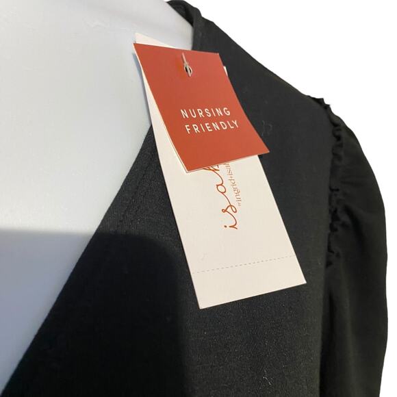 Isabel Maternity Nursing friendly black 3/4 sleeve wrap blouse NWT Large - Picture 3 of 10